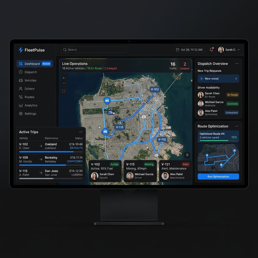 ATS fleet management and dispatch dashboard interface